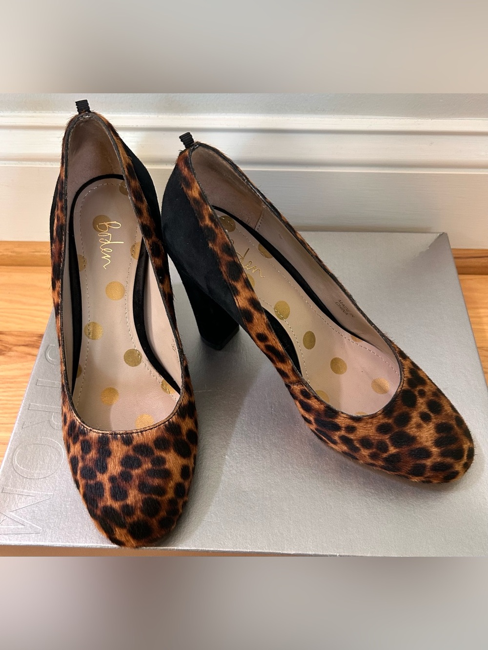 Boden Leopard & Black Suede & Leather Block Heels